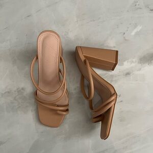 Tan leather block heel sandals